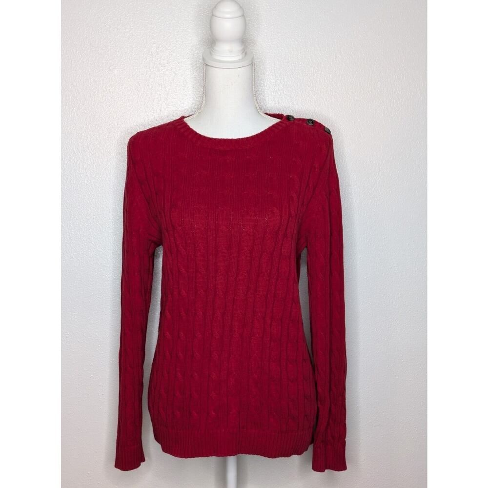 Croft Barrow Sweater Womens Solid Red Chunky Knit Round Neck Size Medium